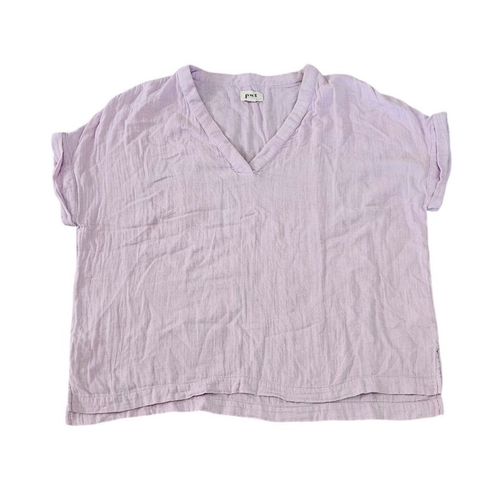 Pact Organic Cotton Gauze V-Neck Top Lavender Purple Short Sleeve Medium Large